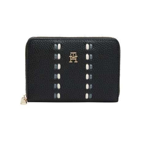 Portefeuille noir aspect grainé pourvu d'une fermeture zippée