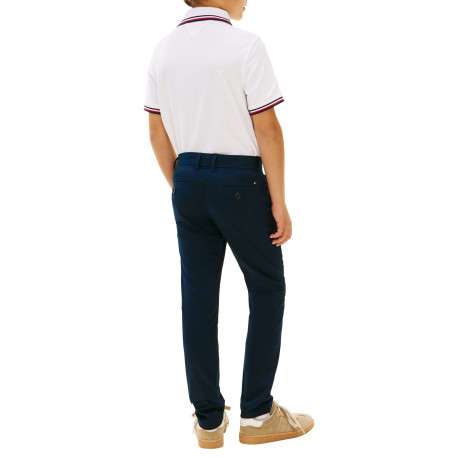 Pantalon chino en coton bleu à coupe slim pourvu de poches plaquées - Image 3