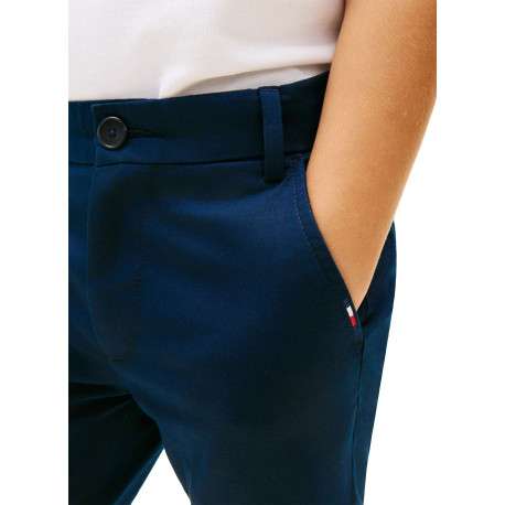Pantalon chino en coton bleu à coupe slim pourvu de poches plaquées - Image 4