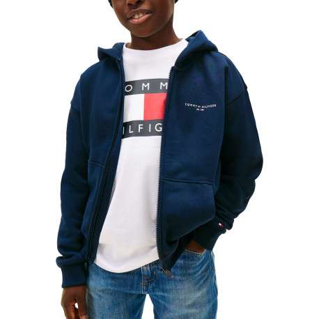 Sweat zippé en coton mélangé marine pourvu d'un col à capuche - Image 2
