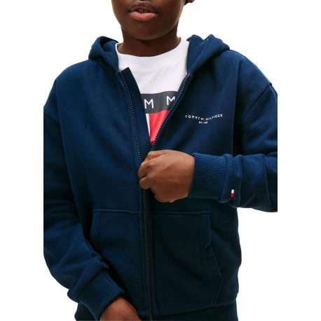 Sweat zippé en coton mélangé marine pourvu d'un col à capuche - Image 3