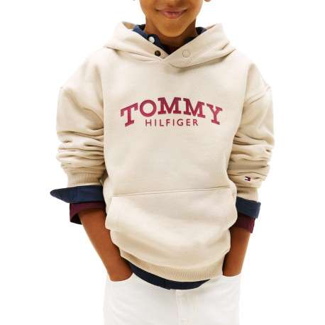 Sweat en coton mélangé beige pourvu d'un col à capuche boutonné - Image 2