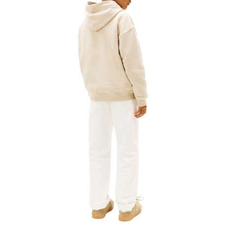 Sweat en coton mélangé beige pourvu d'un col à capuche boutonné - Image 3