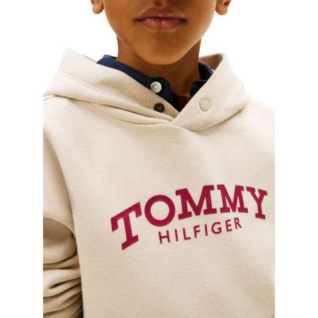 Sweat en coton mélangé beige pourvu d'un col à capuche boutonné - Image 4
