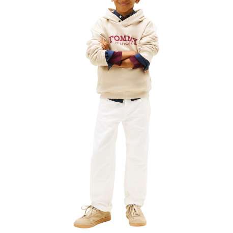 Sweat en coton mélangé beige pourvu d'un col à capuche boutonné - Image 5