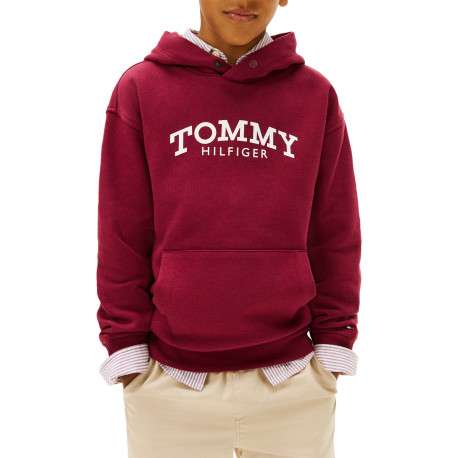 Sweat en coton mélangé bordeaux pourvu d'un col à capuche boutonné - Image 2
