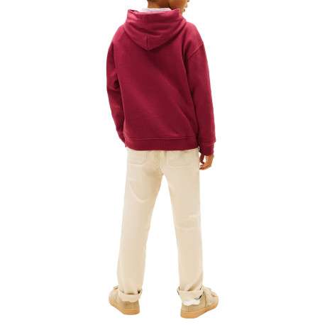 Sweat en coton mélangé bordeaux pourvu d'un col à capuche boutonné - Image 3
