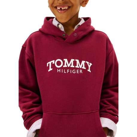 Sweat en coton mélangé bordeaux pourvu d'un col à capuche boutonné - Image 4