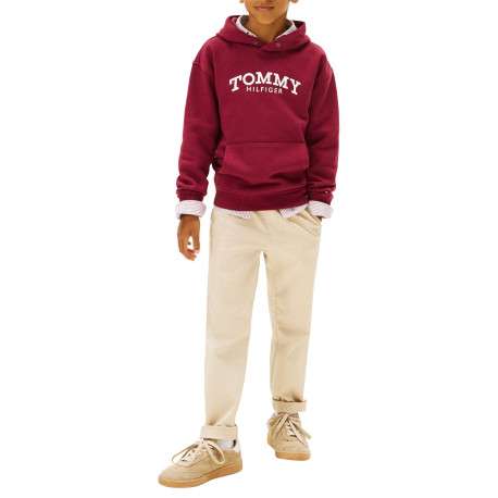 Sweat en coton mélangé bordeaux pourvu d'un col à capuche boutonné - Image 5