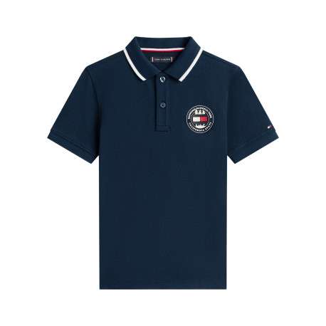 Polo en coton marine à coupe droite pourvu d'un col à revers boutonné