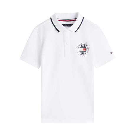 Polo en coton blanc à coupe droite pourvu d'un col à revers boutonné