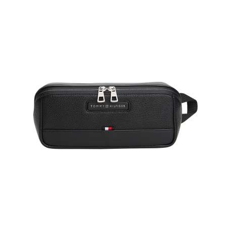 Trousse noire aspect grainé pourvue d'une fermeture zippée argentée