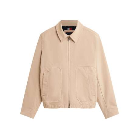 Blouson beige à coupe ajustée pourvu d'un col à revers et de manches longues