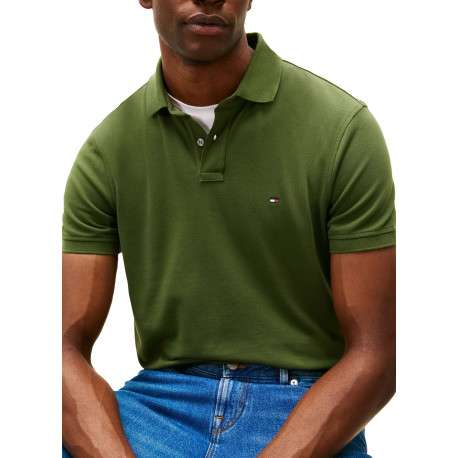 Polo en coton biologique vert à coupe ajustée pourvu d'un col boutonné - Image 2