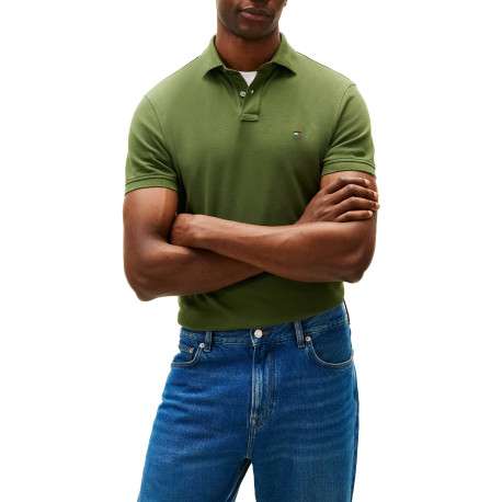 Polo en coton biologique vert à coupe ajustée pourvu d'un col boutonné - Image 4