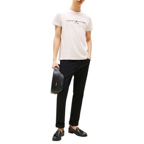 T-shirt en coton écru à coupe droite pourvu du nom de la marque brodé - Image 4