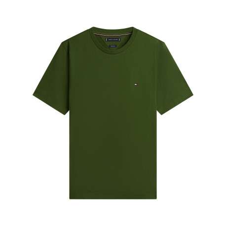T-shirt en coton vert à coupe droite pourvu d'un col rond et de manches courtes