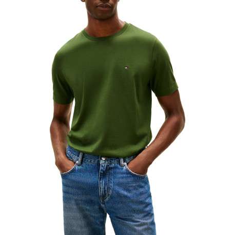 T-shirt en coton vert à coupe droite pourvu d'un col rond et de manches courtes - Image 2