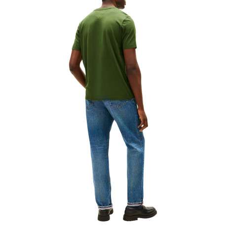 T-shirt en coton vert à coupe droite pourvu d'un col rond et de manches courtes - Image 3
