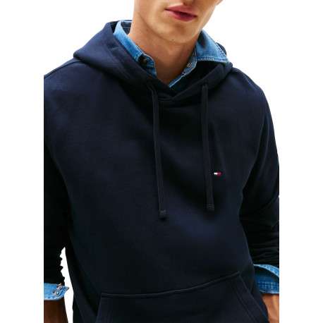 Sweat en coton marine pourvu d'un col à capuche avec cordons de serrage - Image 4