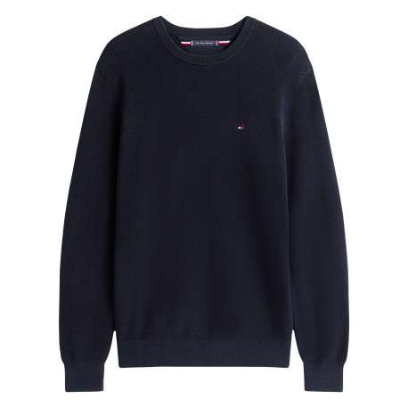 Pull en coton biologique marine à coupe ajustée pourvu d'un col rond