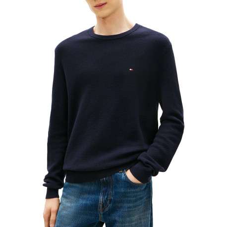 Pull en coton biologique marine à coupe ajustée pourvu d'un col rond - Image 2
