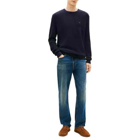 Pull en coton biologique marine à coupe ajustée pourvu d'un col rond - Image 5