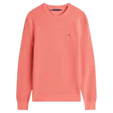 Pull en coton biologique rose à coupe ajustée pourvu d'un col rond