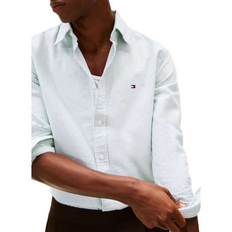 Chemise en coton verte à coupe droite ornée d'un motif à rayures - Image 4