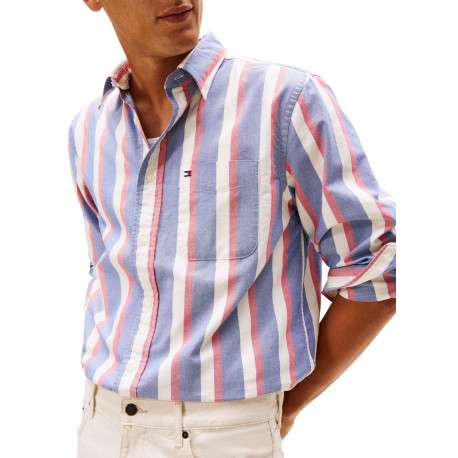 Chemise en coton multicolore à coupe droite ornée d'un motif à rayures - Image 4