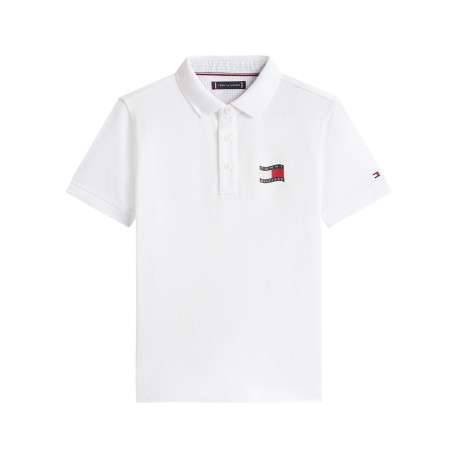 Polo en coton blanc à coupe droite pourvu d'un col à revers boutonné