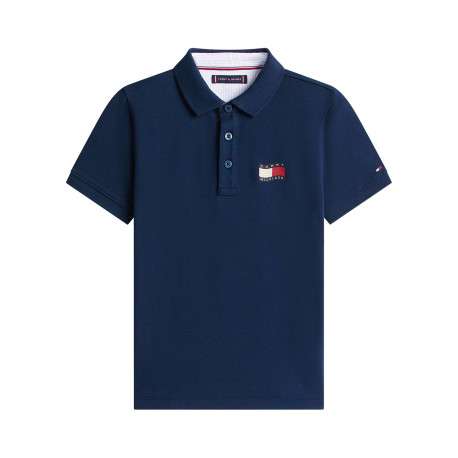 Polo en coton marine à coupe droite pourvu d'un col à revers boutonné