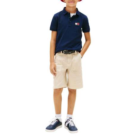 Polo en coton marine à coupe droite pourvu d'un col à revers boutonné - Image 5