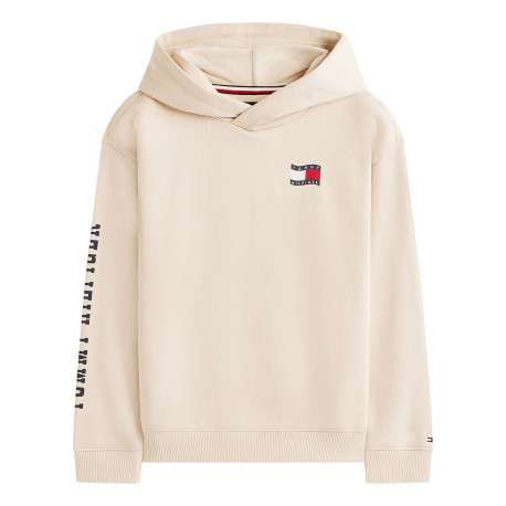 Sweat beige imprimé à coupe ajustée pourvu d'un col à capuche