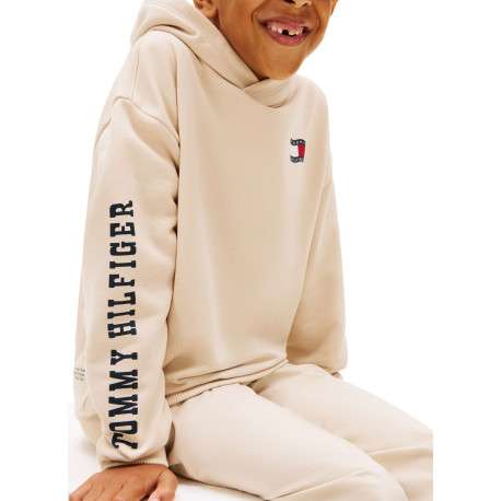 Sweat beige imprimé à coupe ajustée pourvu d'un col à capuche - Image 2