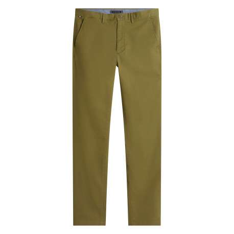 Pantalon chino Denton en coton kaki à coupe droite pourvu de poches plaquées