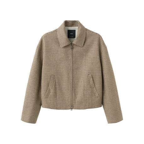 Veste à motif pied-de-poule avec une coupe droite et un col à revers