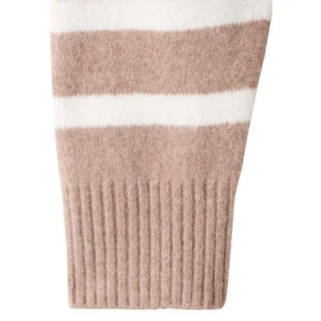 Pull beige à rayures blanches avec une coupe droite et un col montant - Image 6