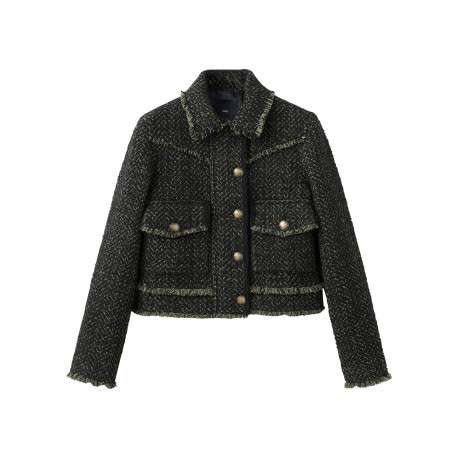 Veste verte en tweed avec une coupe droite et avec des manches longues