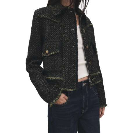 Veste verte en tweed avec une coupe droite et avec des manches longues - Image 5