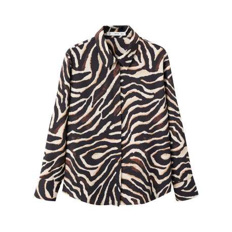 Chemisier noir et blanc à motif zébré imprimé avec une coupe droite