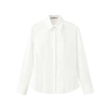 Chemisier en coton blanc uni avec une coupe droite et un col à revers
