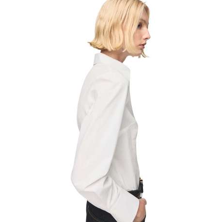 Chemisier en coton blanc uni avec une coupe droite et un col à revers - Image 2
