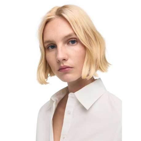 Chemisier en coton blanc uni avec une coupe droite et un col à revers - Image 4