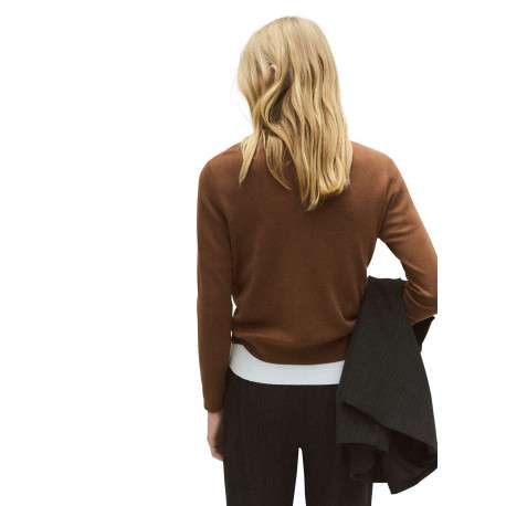 Pull en coton et laine chocolat uni avec une coupe droite et un col polo - Image 4