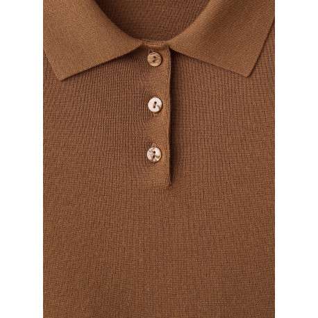 Pull en coton et laine chocolat uni avec une coupe droite et un col polo - Image 7
