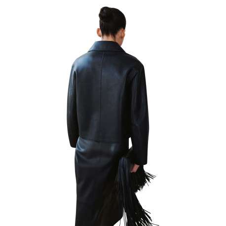 Veste noire unie avec des manches longues et une coupe droite - Image 3
