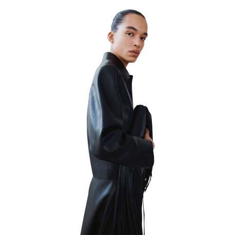Veste noire unie avec des manches longues et une coupe droite - Image 5