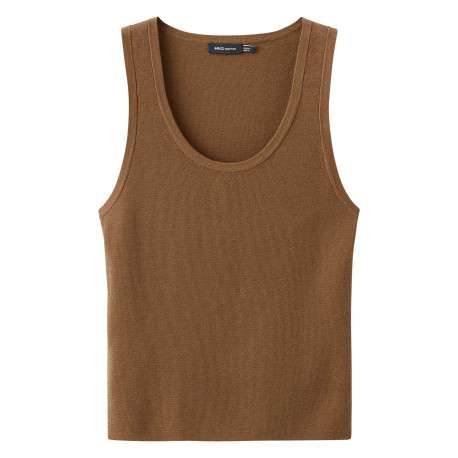 Débardeur court en coton et laine marron uni avec une coupe ajustée