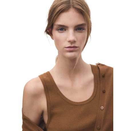 Débardeur court en coton et laine marron uni avec une coupe ajustée - Image 4